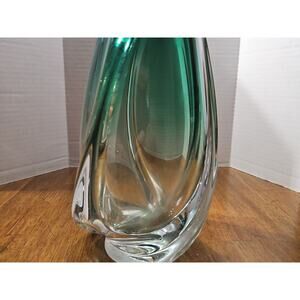 Val St. Lambert Signed Green and Clean Vase Mid Century